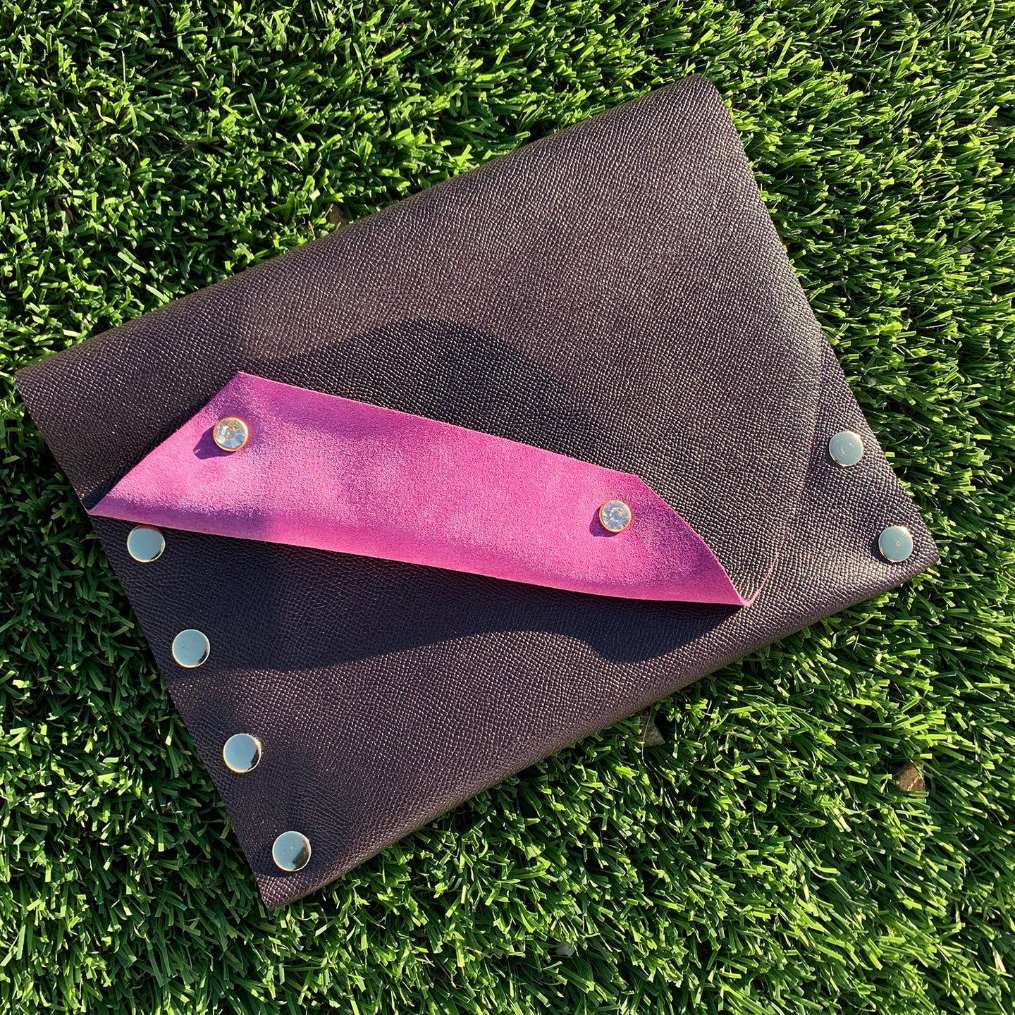 Eggplant and Pink Genuine Italian Leather Clutch 2 - N.Kluger Designs clutch