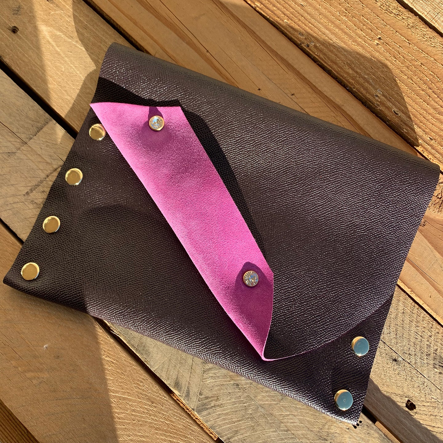 Eggplant and Pink Genuine Italian Leather Clutch 2 - N.Kluger Designs clutch