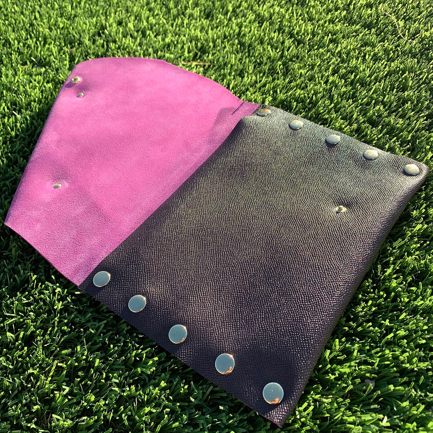 Eggplant and Pink Genuine Italian Leather Clutch 2 - N.Kluger Designs clutch