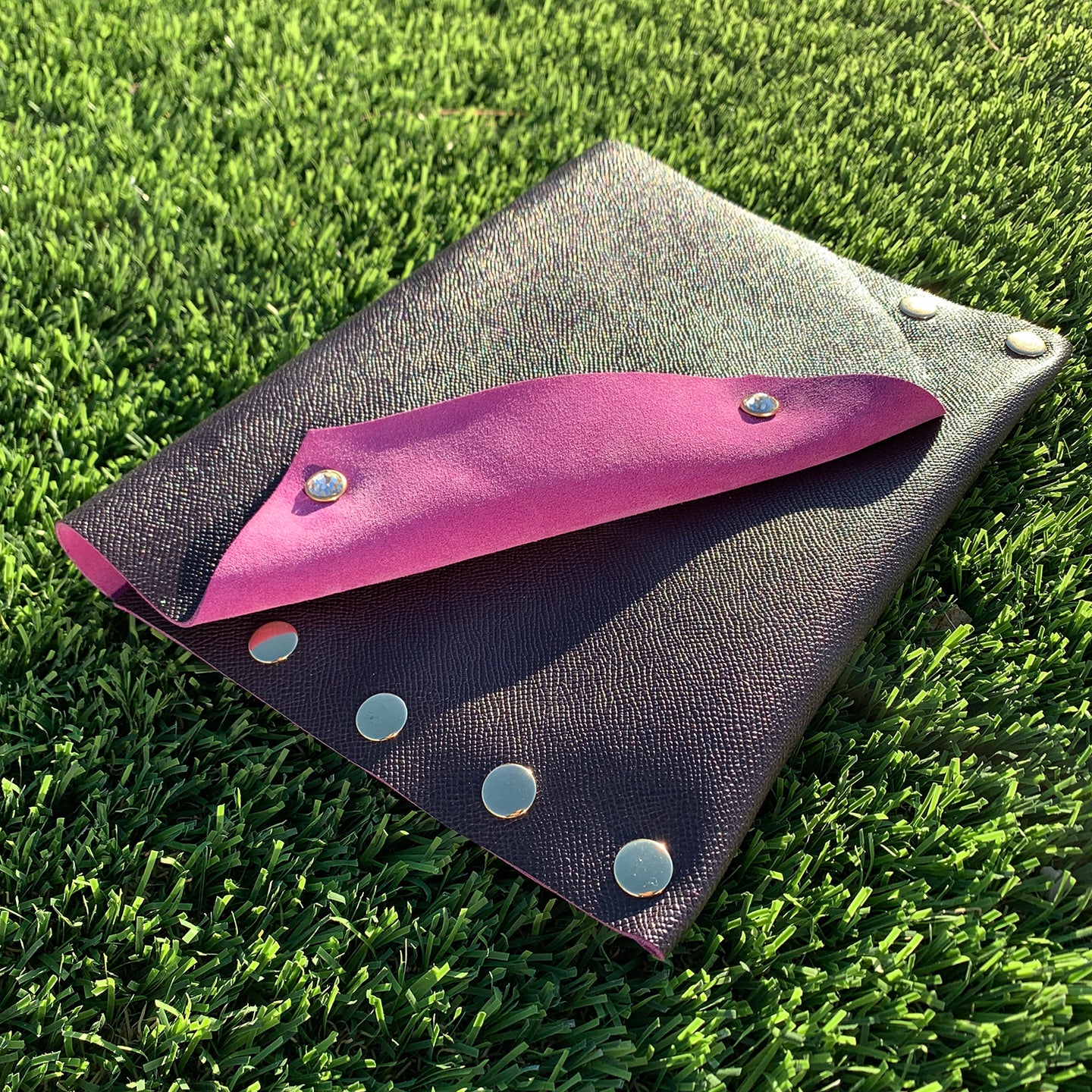 Eggplant and Pink Genuine Italian Leather Clutch 2 - N.Kluger Designs clutch