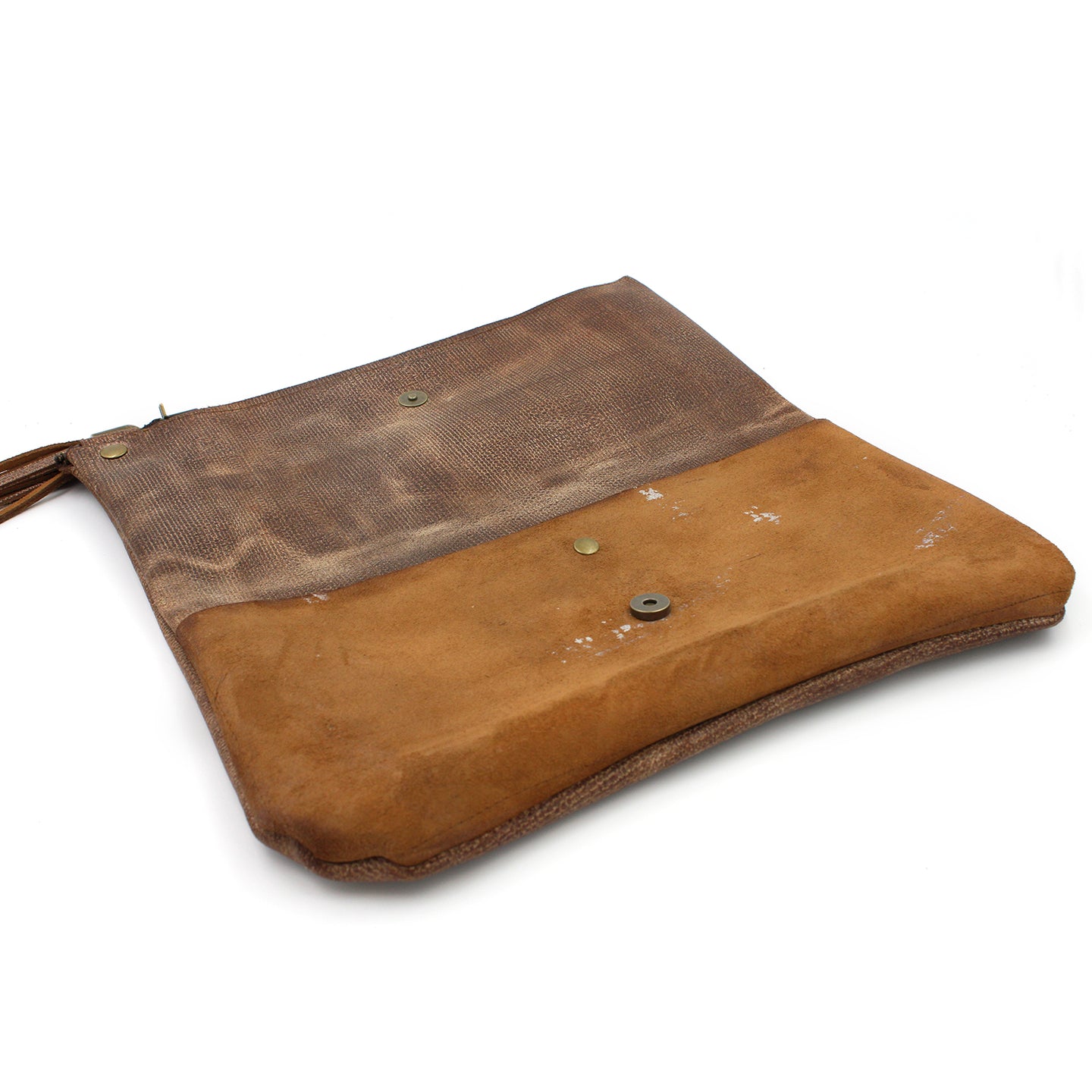 Distressed Genuine Brown Leather  Foldover Clutch - N.Kluger Designs clutch