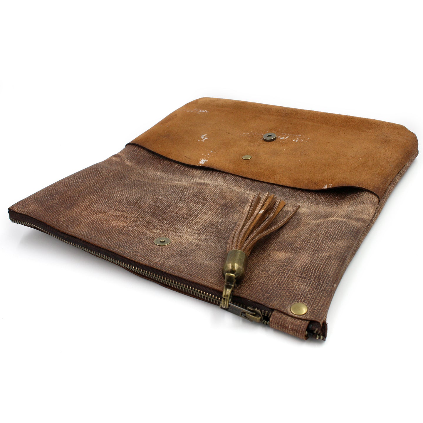 Distressed Genuine Brown Leather  Foldover Clutch - N.Kluger Designs clutch