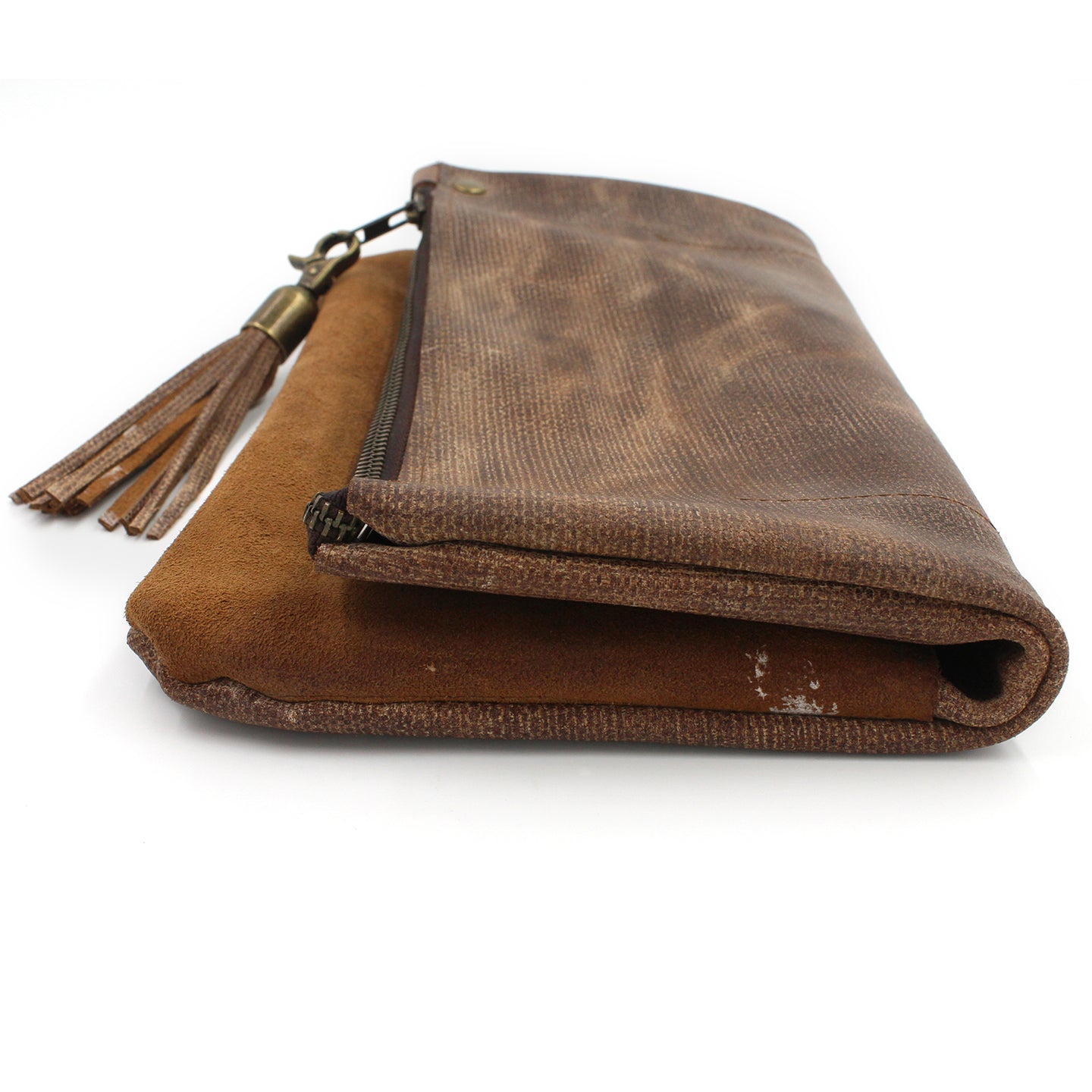 Distressed Genuine Brown Leather  Foldover Clutch - N.Kluger Designs clutch