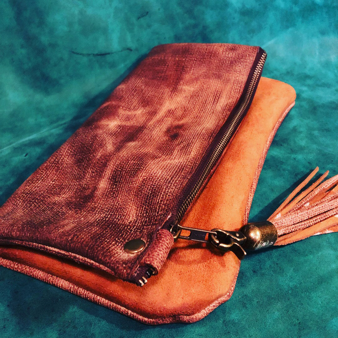 Distressed Genuine Brown Leather  Foldover Clutch - N.Kluger Designs clutch