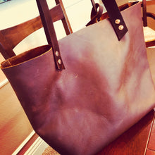 Rustic Dark Brown Handmade Leather Tote bag w/Detachable Wristlet - N.Kluger Designs totebag