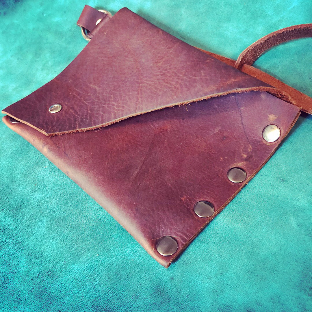 Rustic Dark Brown Handmade Leather Tote bag w/Detachable Wristlet - N.Kluger Designs totebag