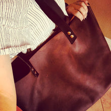 Rustic Dark Brown Handmade Leather Tote bag w/Detachable Wristlet - N.Kluger Designs totebag