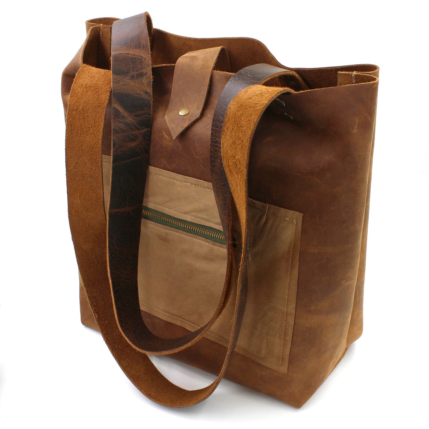 Brown Leather Tote Bag Shopper with Lambskin Pocket - N.Kluger Designs totebag