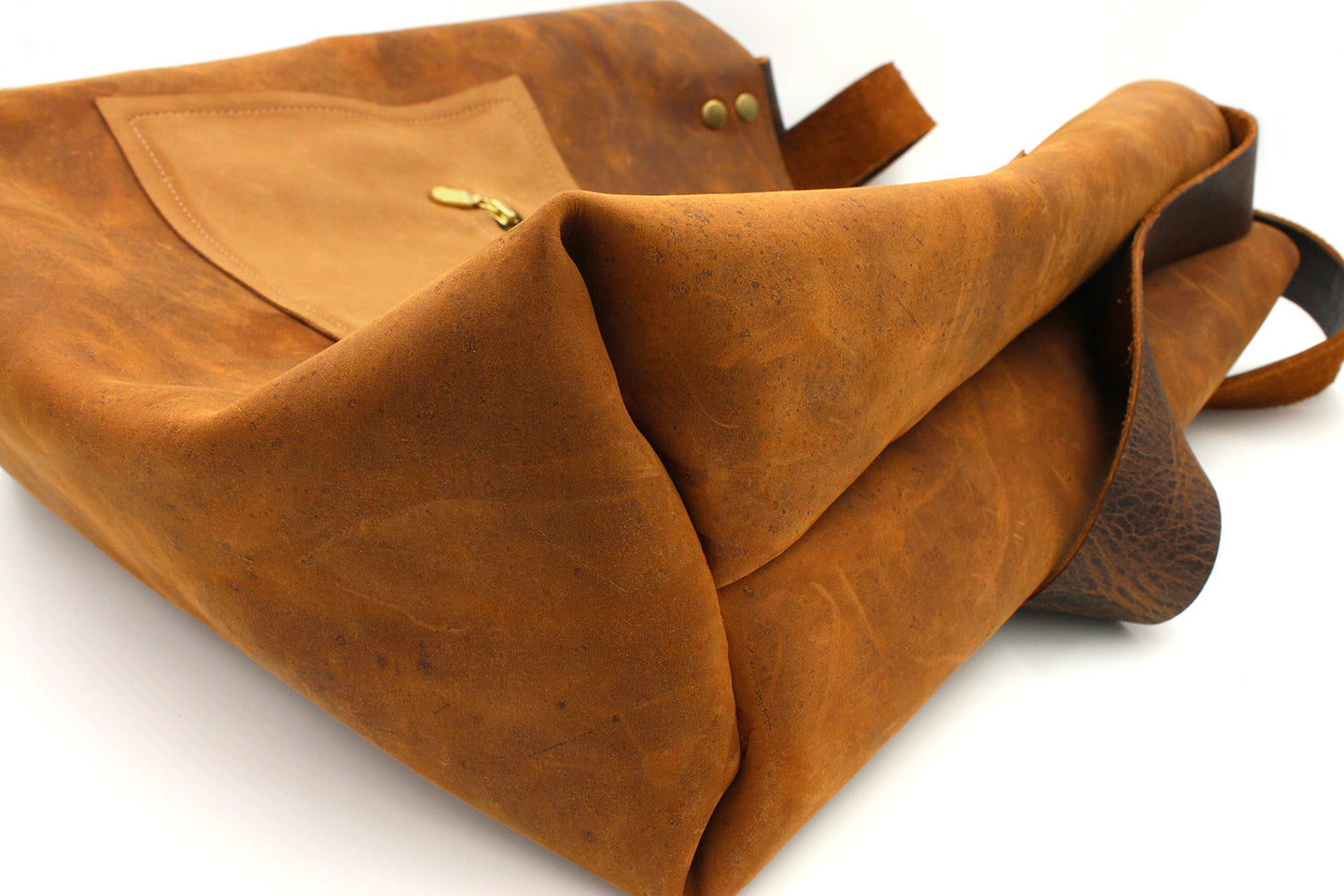 Brown Leather Tote Bag Shopper with Lambskin Pocket - N.Kluger Designs totebag