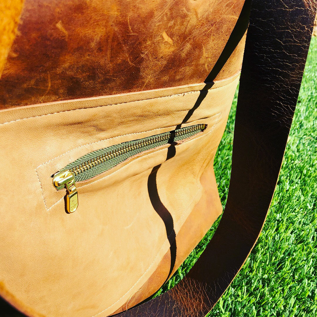 Brown Leather Tote Bag Shopper with Lambskin Pocket - N.Kluger Designs totebag