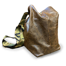 Brown Leather & Shimmery Camo Strap Tote Bag
