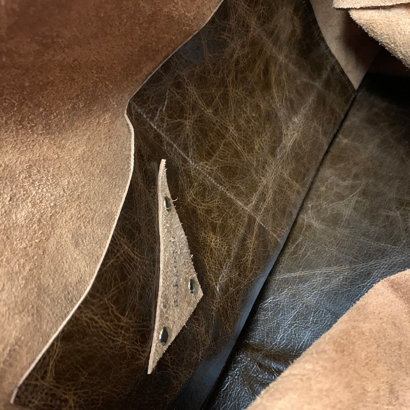 Brown Leather & Shimmery Camo Strap Tote Bag