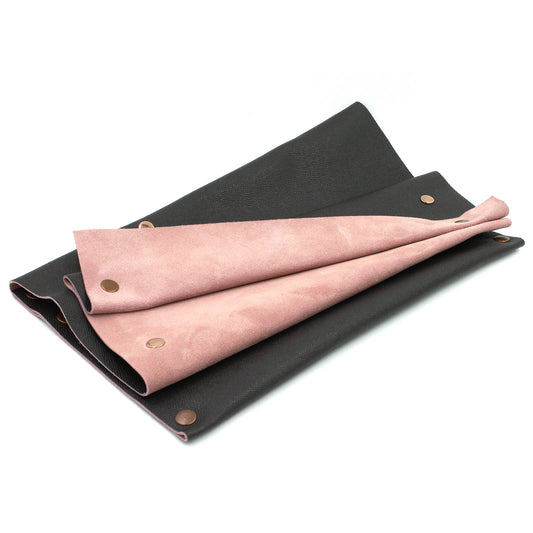 Brown Leather with Pink Suede Oversized Fan Clutch