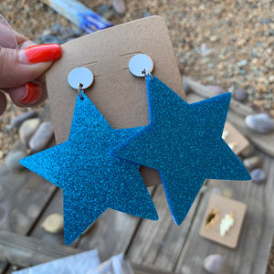 Blue Glitter Star Acrylic Dangling Earrings