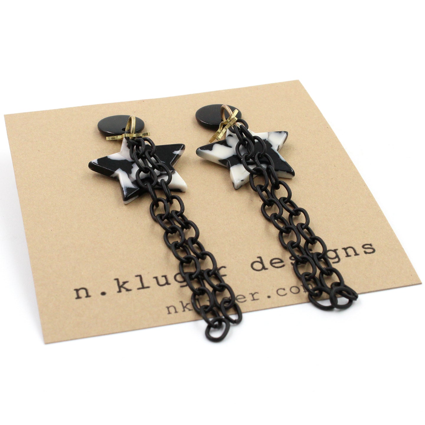 Black & White Stars on Stars Dangling Earrings