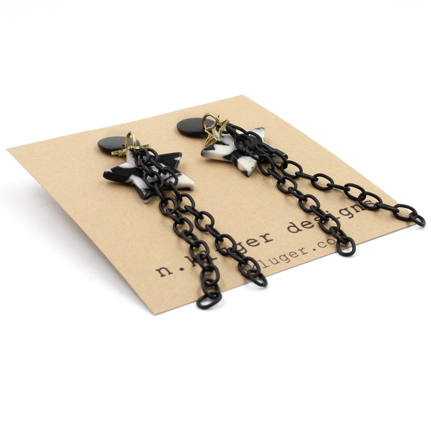 Black & White Stars on Stars Dangling Earrings