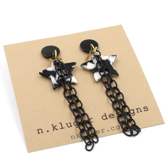 Black & White Stars on Stars Dangling Earrings