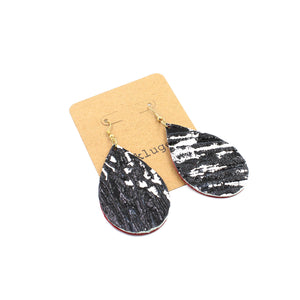 Black, White & Red All Over Leather Drop Earrings - N.Kluger Designs Earrings