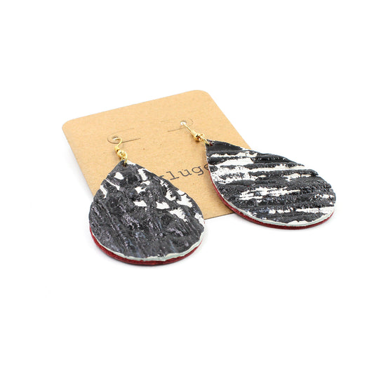 Black, White & Red All Over Leather Drop Earrings - N.Kluger Designs Earrings