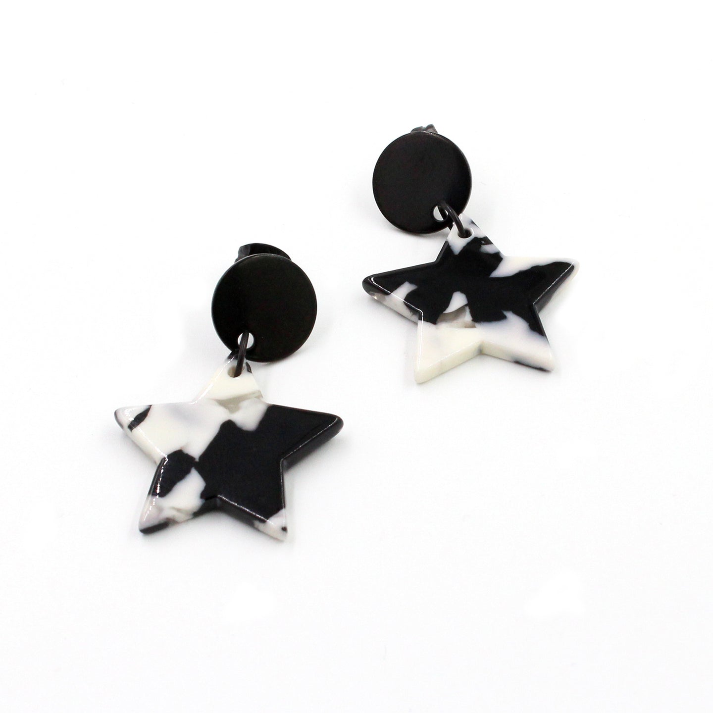 Black & White Acrylic Stars Dangling Earrings