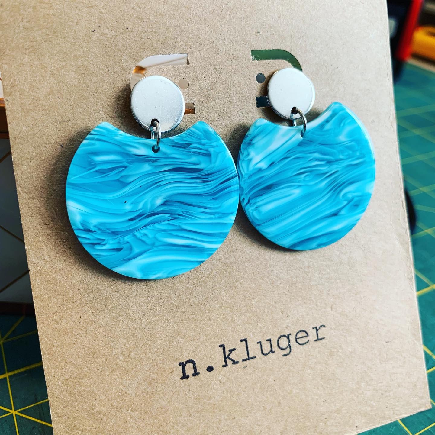 Blue Circle Cutout Acrylic Drop Earrings