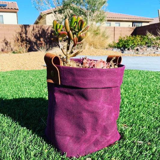 Waxed Canvas "Kiki Pot" Planter Basket in Electric Cranberry