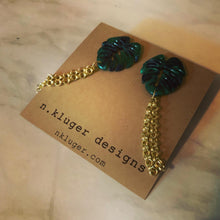 Marbled Green Leaf Acrylic Drop Earrings