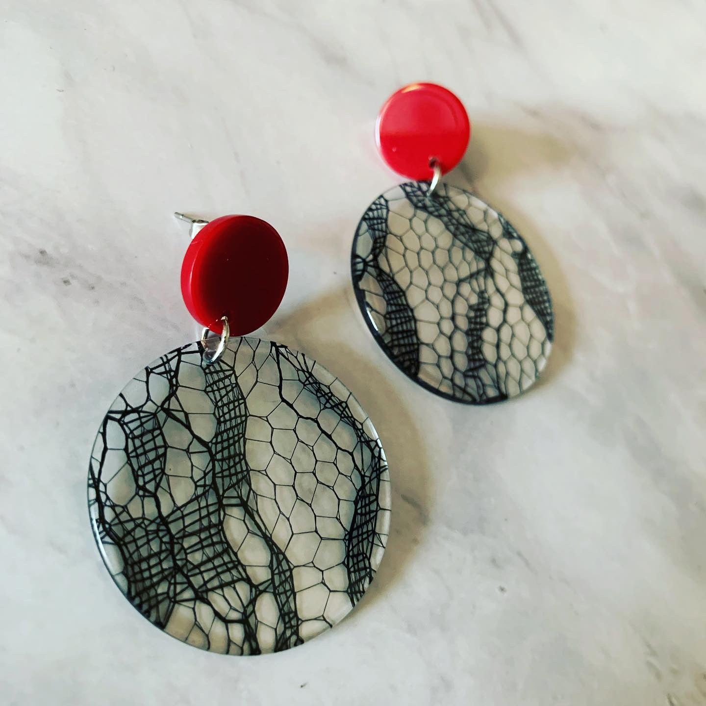 Sexy Black Lace Circle Acrylic Drop Earrings