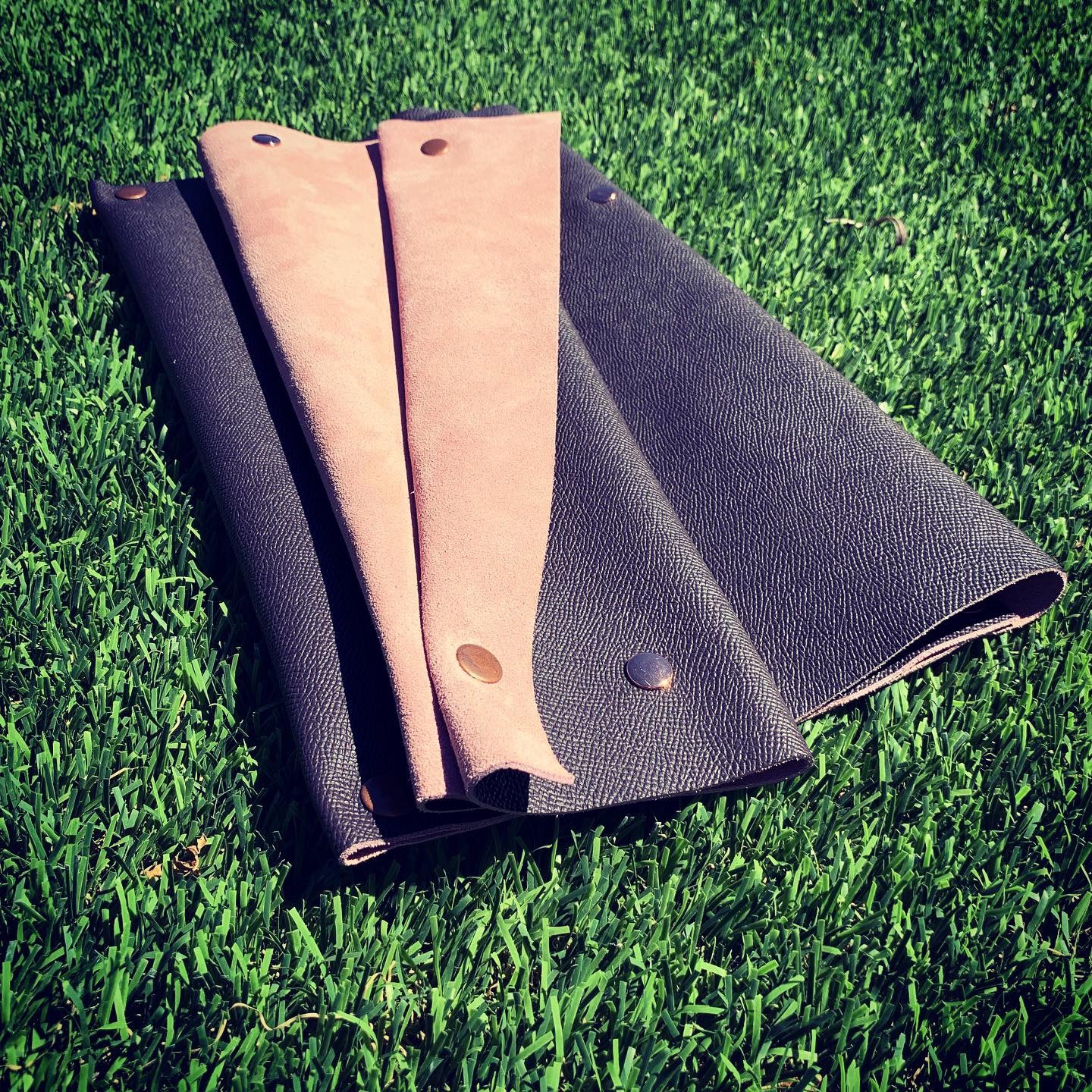 Brown Leather with Pink Suede Oversized Fan Clutch