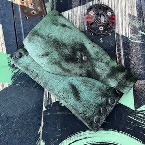 Distressed Vintage Green Leather Snap Clutch