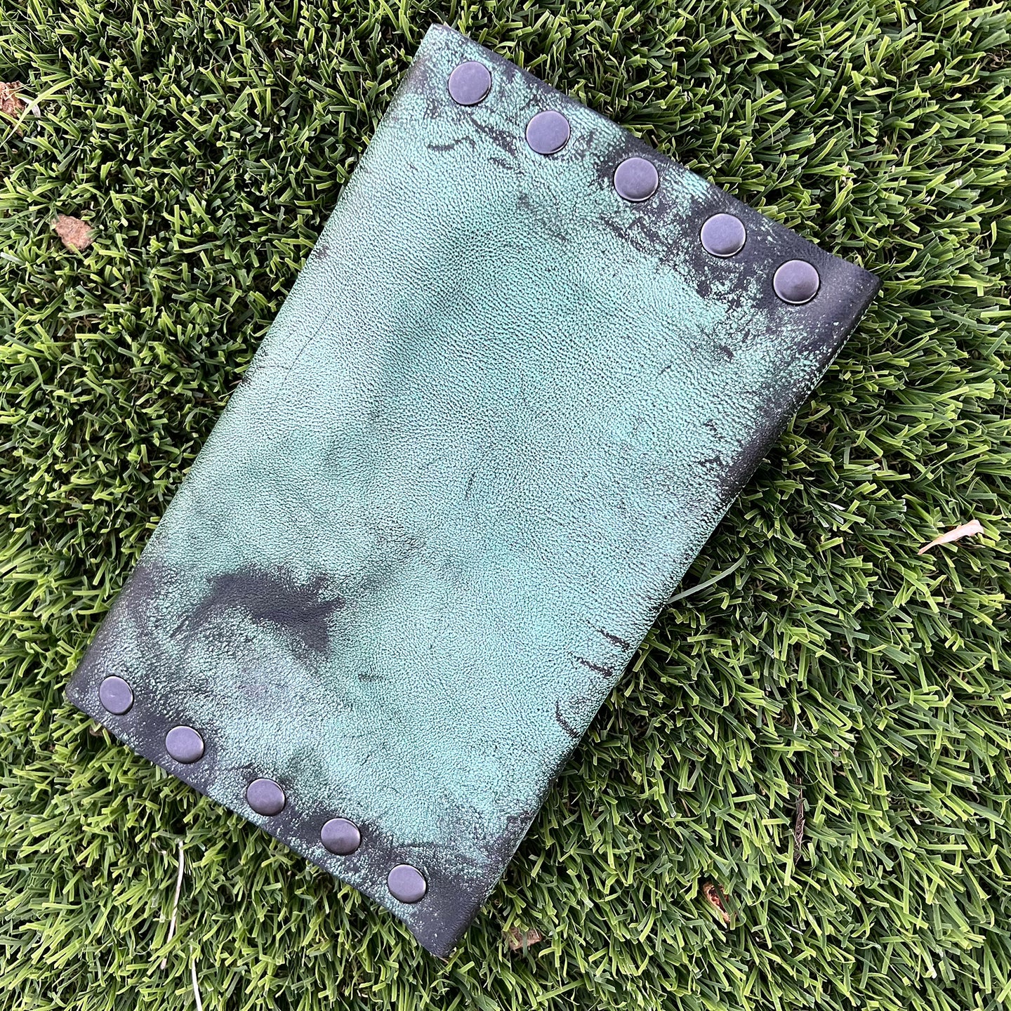 Distressed Vintage Green Leather Snap Clutch