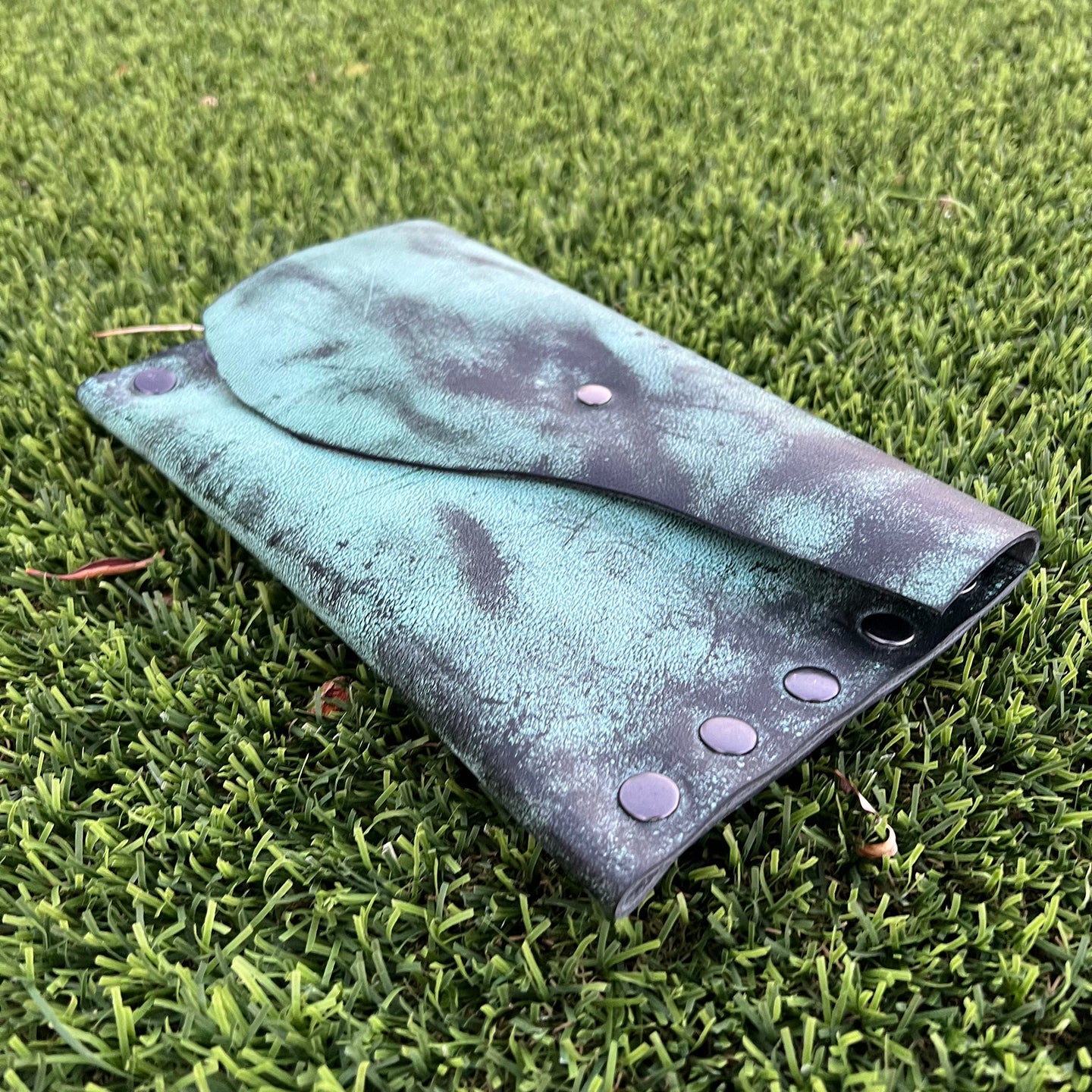 Distressed Vintage Green Leather Snap Clutch