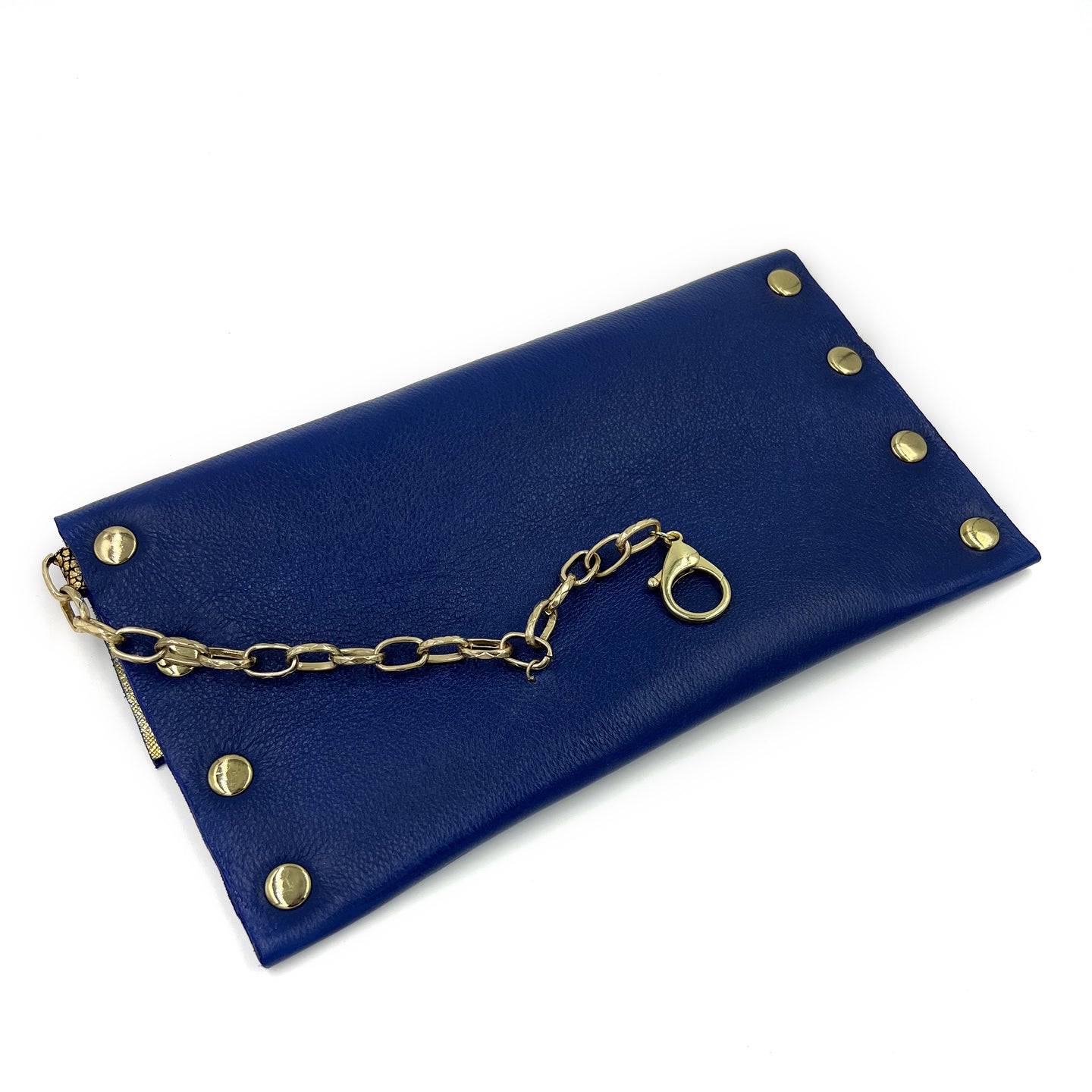 Blue & Gold Genuine Leather Clutch