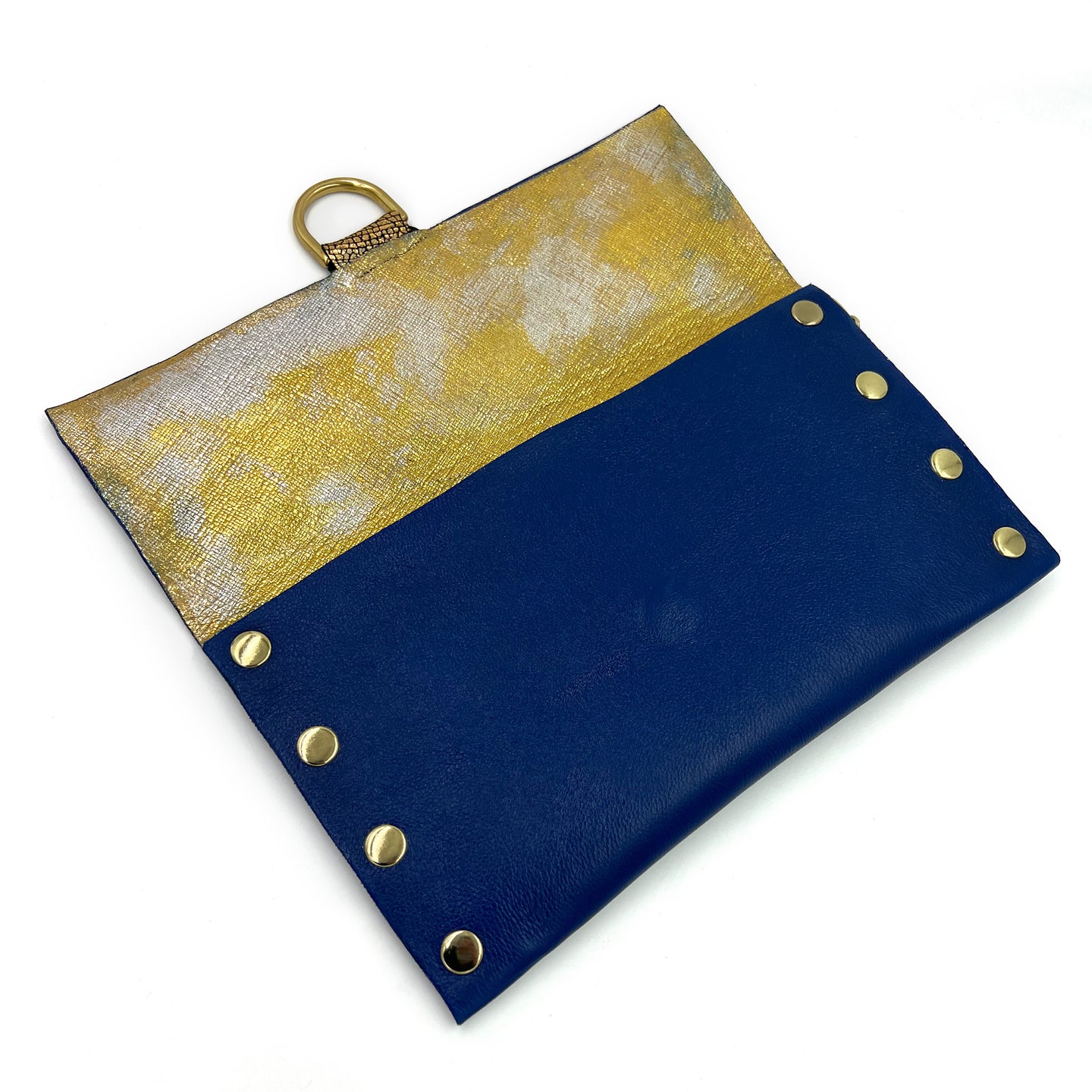 Blue & Gold Genuine Leather Clutch