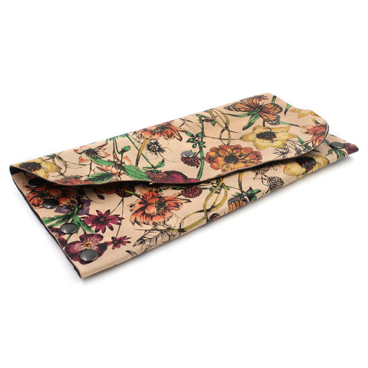 Rustic Floral Leather Lined Clutch with Gunmetal Rivets