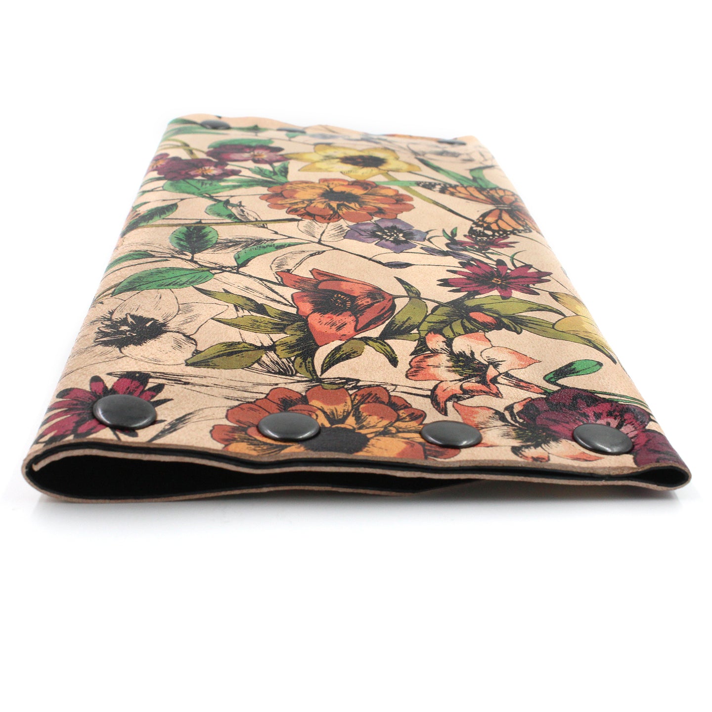 Rustic Floral Leather Lined Clutch with Gunmetal Rivets