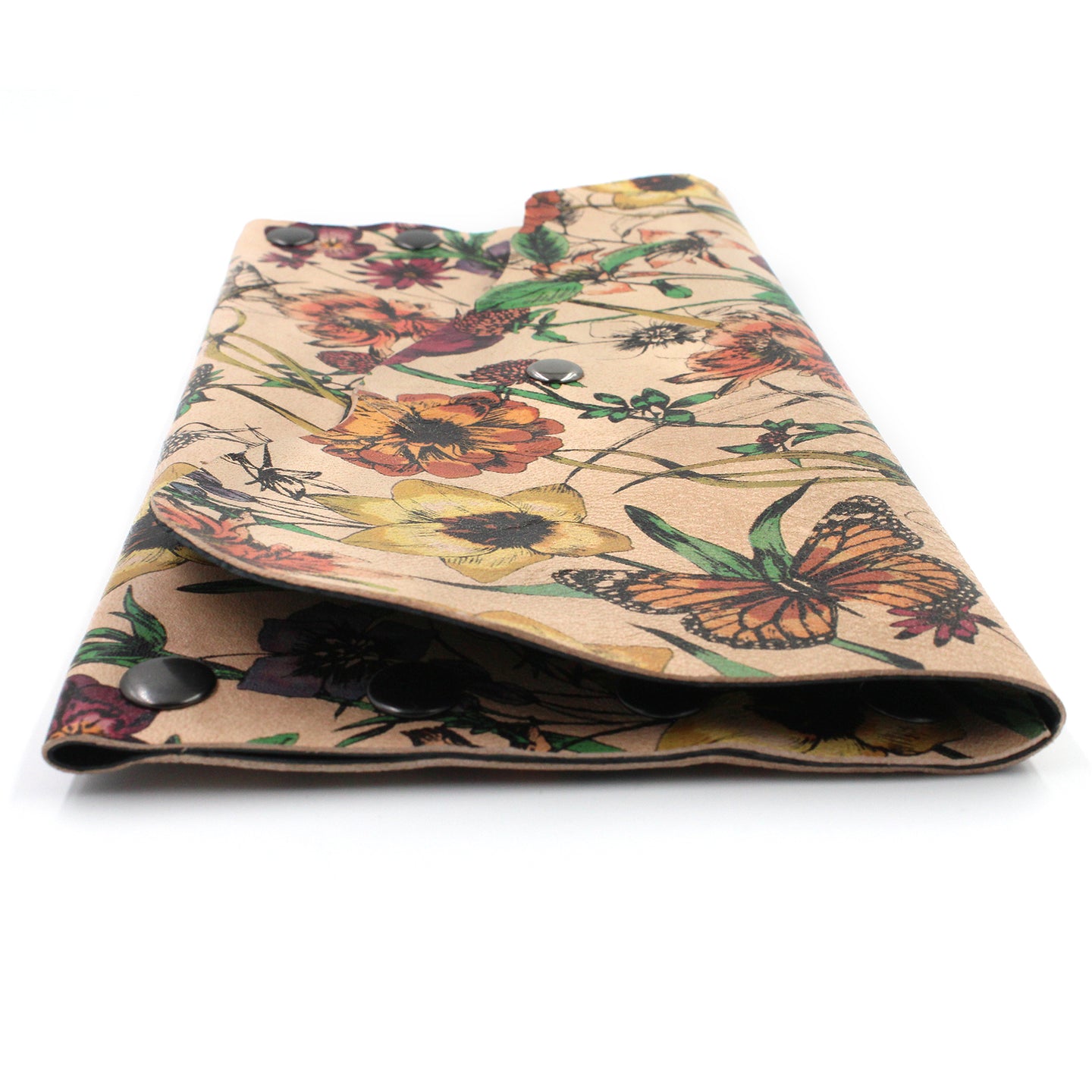 Rustic Floral Leather Lined Clutch with Gunmetal Rivets