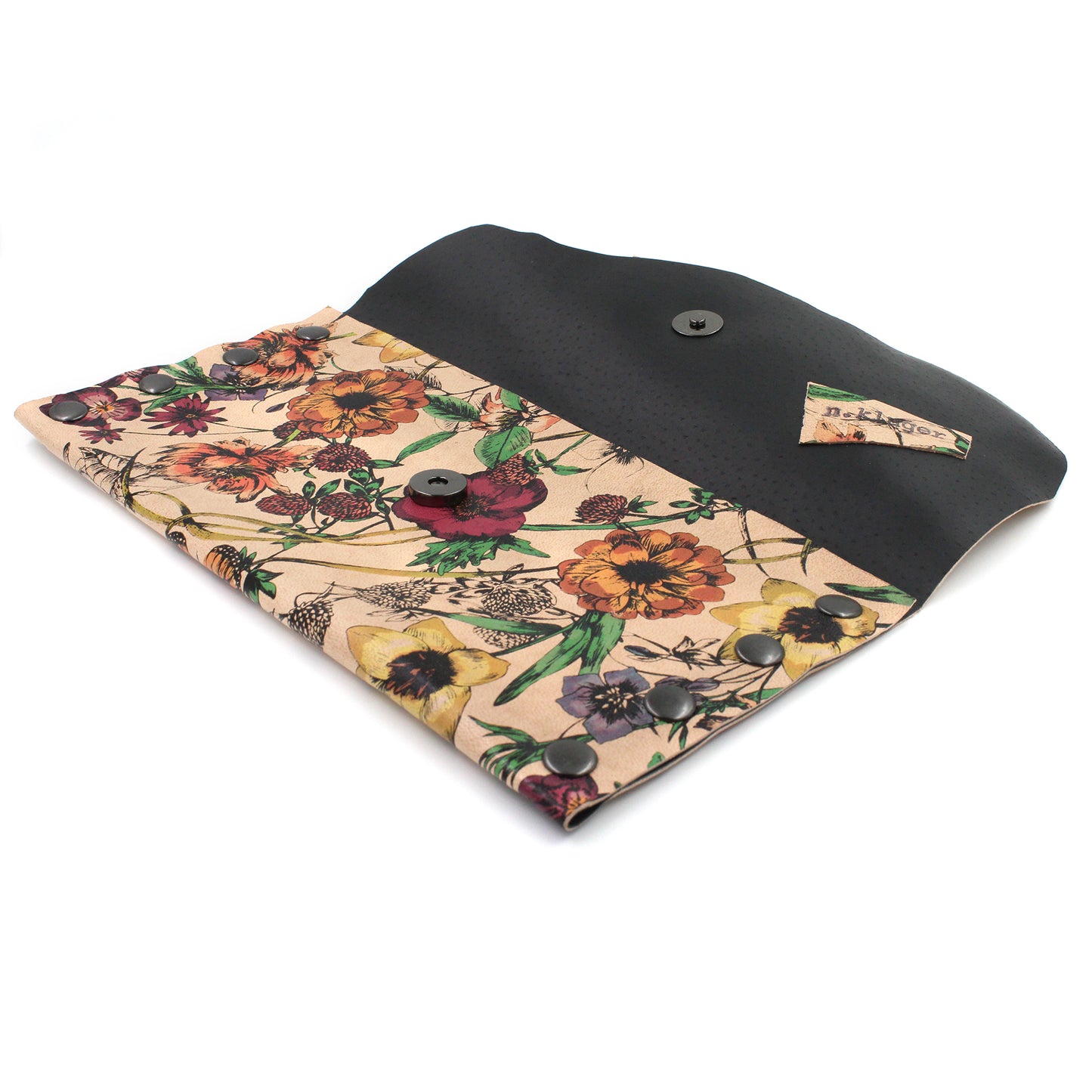 Rustic Floral Leather Lined Clutch with Gunmetal Rivets