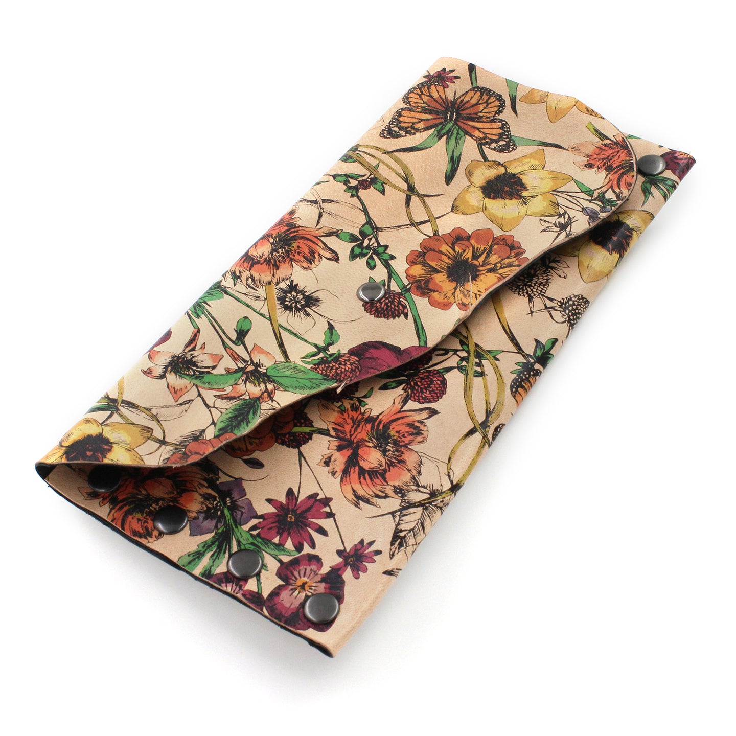 Rustic Floral Leather Lined Clutch with Gunmetal Rivets