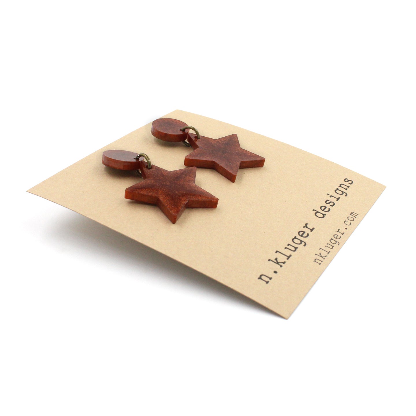 Shimmering Copper Star Resin Drop Earrings