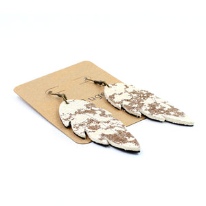 Speckled Cow Print Leather Feather Earrings