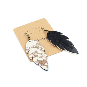 Speckled Cow Print Leather Feather Earrings