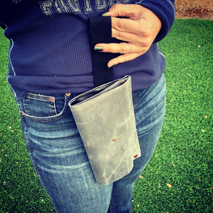 Grey Leather Convertible Belt Clutch