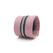 Pink Leather & Denim "Zither" Zip Bracelet