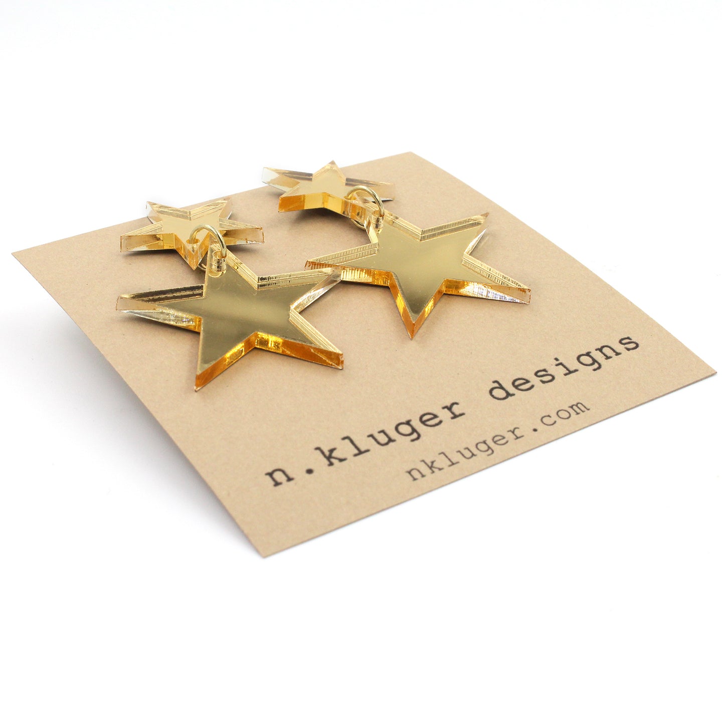 Gold Mirrored Double Star Acrylic Drop Earrings