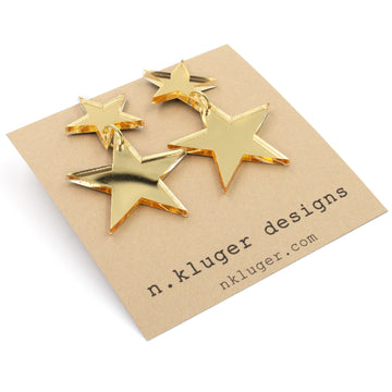 Gold Mirrored Double Star Acrylic Drop Earrings
