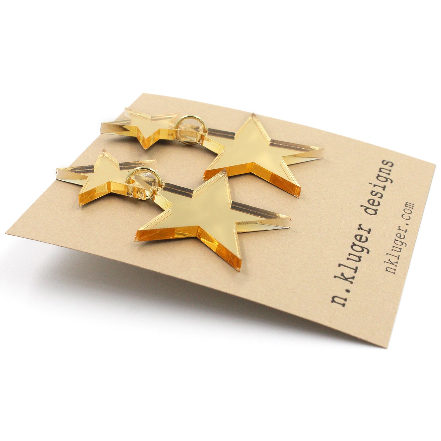 Gold Mirrored Double Star Acrylic Drop Earrings