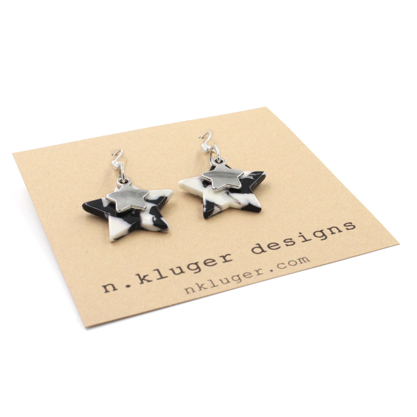 Black & White Double Stars Dangling Earrings