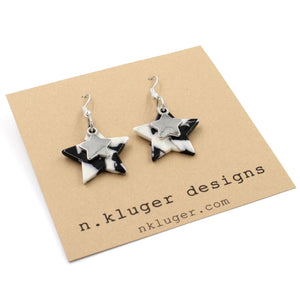 Black & White Double Stars Dangling Earrings