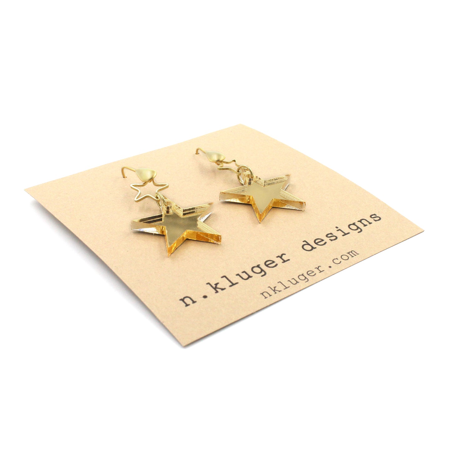 Mini Gold Mirrored Acrylic Double Star Drop Earrings